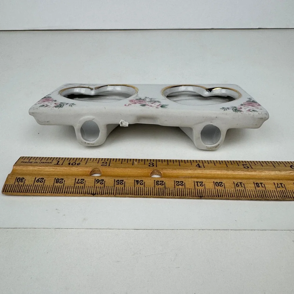 Vtg Double Heart Tabletop Small Pic‎ Photo Frame Ceramic Porcelain Grannycore